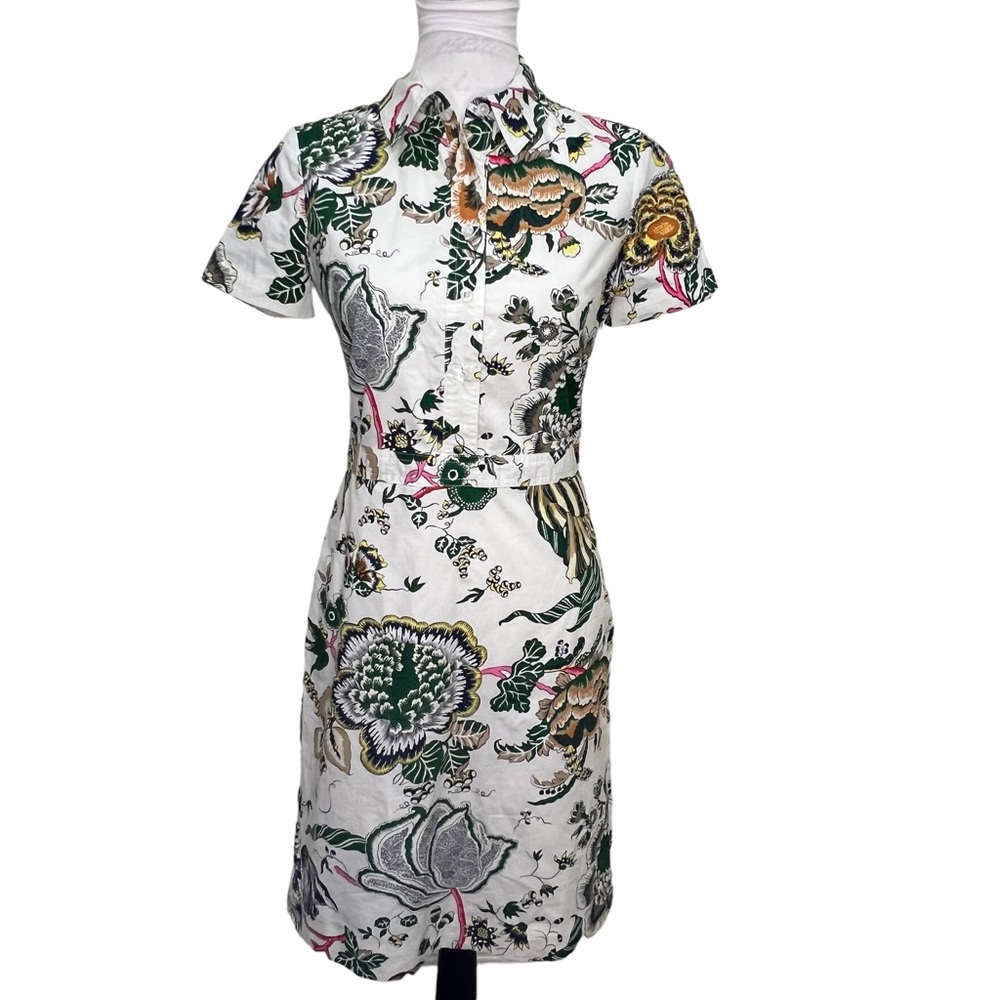 Tory Burch Happy Times All‎ Over Floral Print Fitted Shirt Dress Button Front